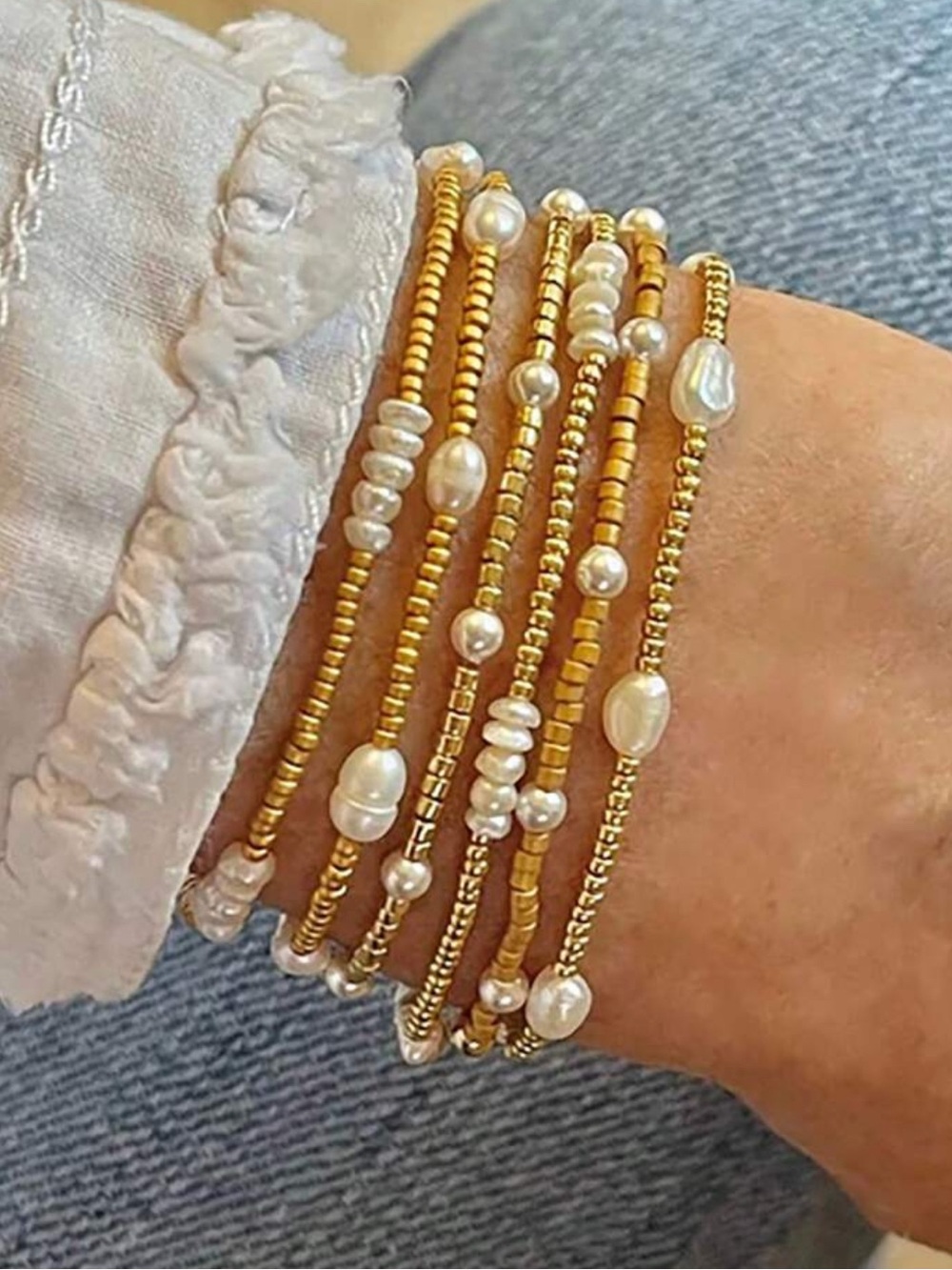 Gold Beaded Pearl Wrap Bracelet N1514